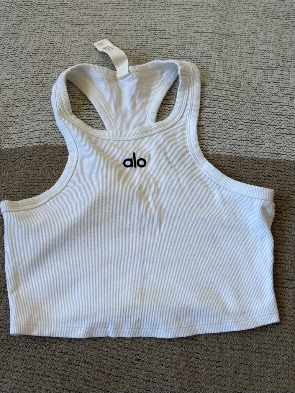 ALO Yoga Aspire White Ribbed Racerback Crop Tank